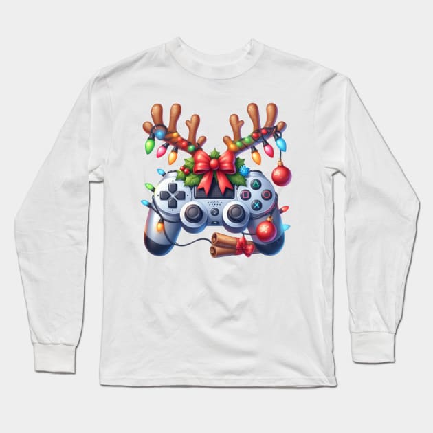 Christmas Game Controller Long Sleeve T-Shirt by Chromatic Fusion Studio